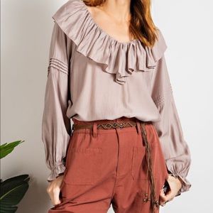 Easel ruffled neck blouse In lilac grey
